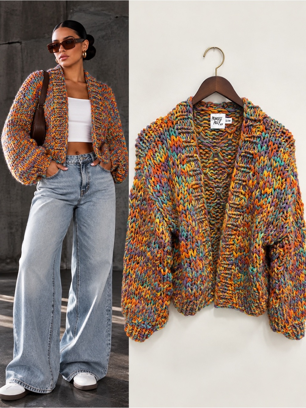 Princess Polly Multicolor Chunky Knit Open Front Cardigan Sweater